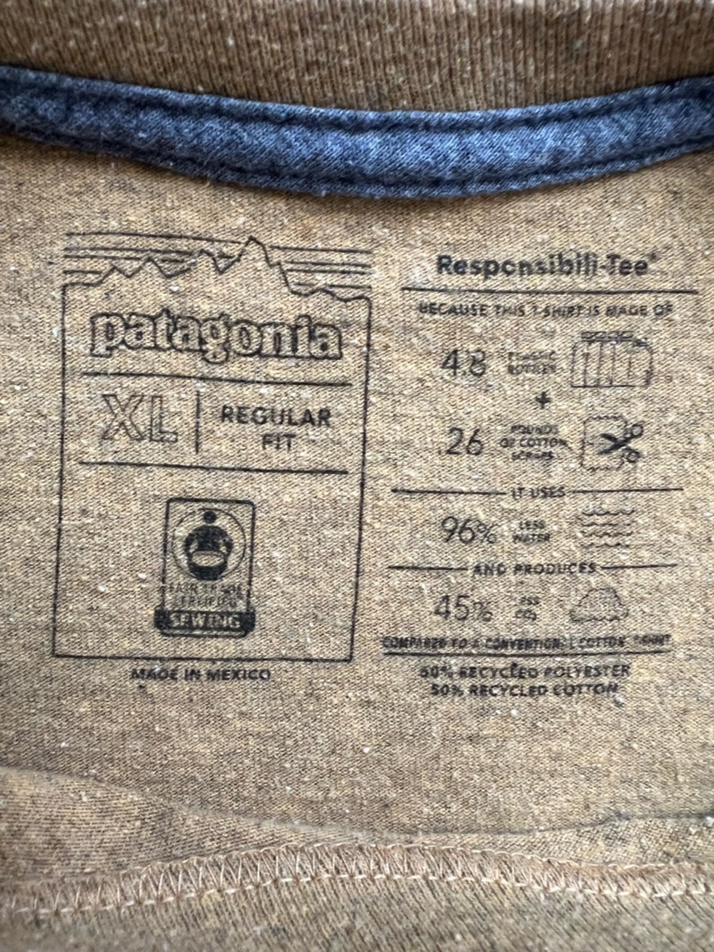 Patagonia Responsibili-Tee Shirt Mens X-Large Gold P-6 Logo Graphic Tee Outdoor - Picture 4 of 8